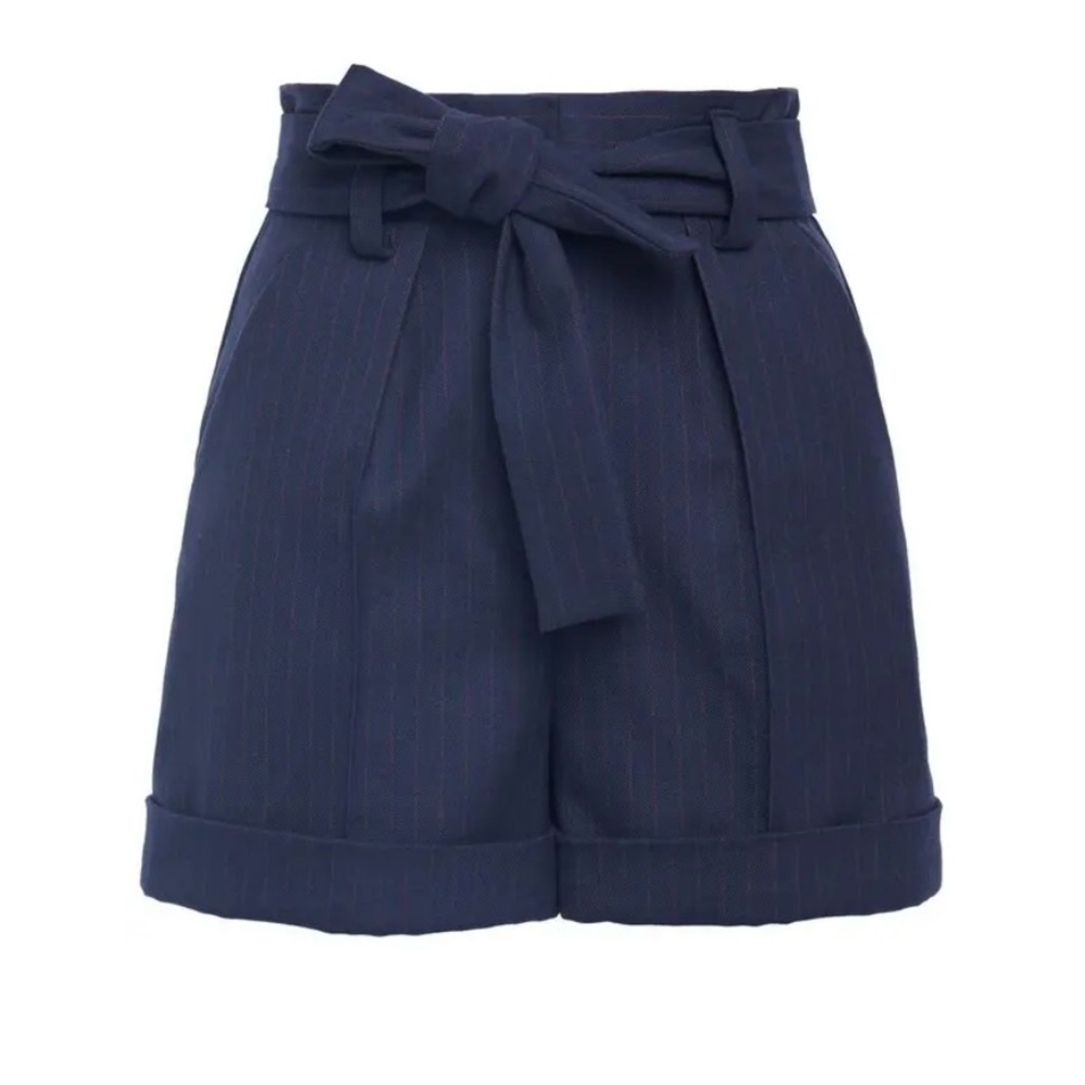 Maje Blue Pinstriped High Waist Shorts with Tie Belt Size Small (4-6)